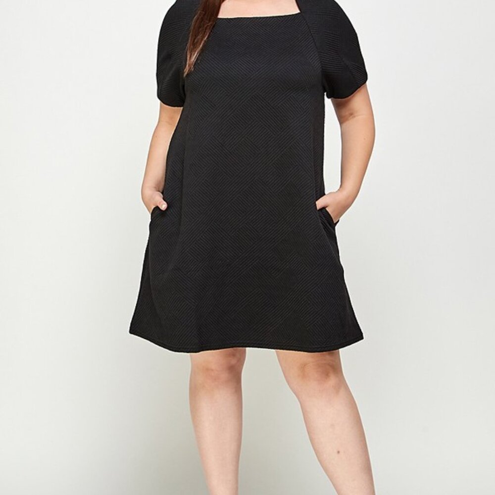 Black PLUS Textured Dress with POCKETS!
